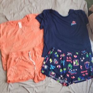 Womens Pajamas Sets - Orange and Blue